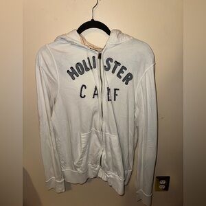 Hollister White Hoodie with Blue Lettering zip up